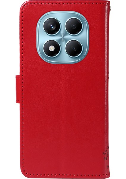 Xiaomi Redmi Note 14 Pro 4g Standlı Kedi Ağacı Desenli Deri Cüzdan Mobil Kapak-Kırmızı (Yurt Dışından)