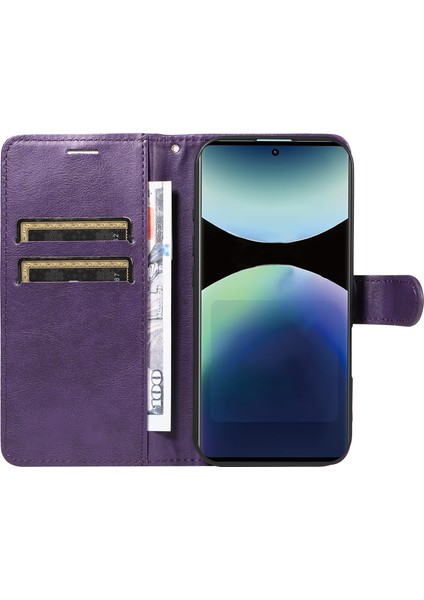Xiaomi Redmi Note 14 Pro 4g Deri Kayışlı Düz ​​renk Telefon Standı Kapağı-Mor (Yurt Dışından)
