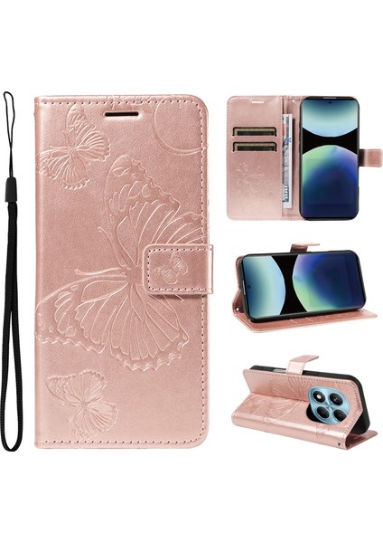 Xiaomi Redmi Note 14 Pro 4g Çiçek Baskılı Deri Stand-Pembe Altın (Yurt Dışından)