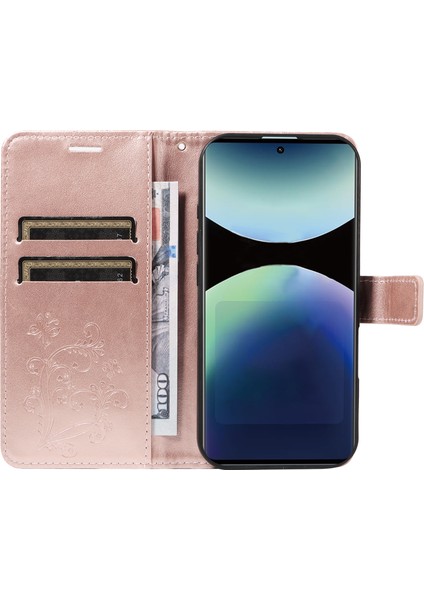 Xiaomi Redmi Note 14 Pro 4g Çiçek Baskılı Deri Stand-Pembe Altın (Yurt Dışından)
