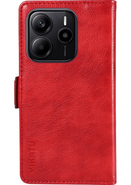 Xiaomi Redmi Için Not 14 4g (163.25X76.55X8.16MM) Kılıf Yıkatu YK-007 Litchi Doku Pu Deri Cüzdan Telefon Kapağı-Kırmızı (Yurt Dışından)