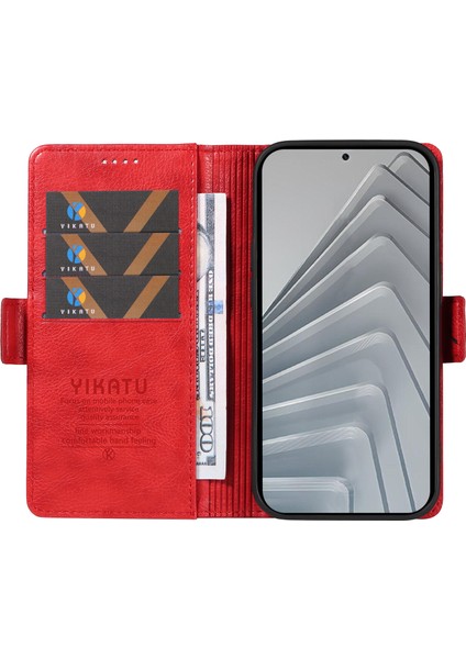 Xiaomi Redmi Için Not 14 4g (163.25X76.55X8.16MM) Kılıf Yıkatu YK-007 Litchi Doku Pu Deri Cüzdan Telefon Kapağı-Kırmızı (Yurt Dışından)