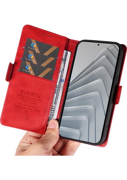 Xiaomi Redmi Için Not 14 4g (163.25X76.55X8.16MM) Kılıf Yıkatu YK-007 Litchi Doku Pu Deri Cüzdan Telefon Kapağı-Kırmızı (Yurt Dışından)