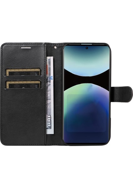 Xiaomi Redmi Note 14 Pro 4g Deri Askılı Düz ​​renk Telefon Standı Kapağı-Balck Için (Yurt Dışından)
