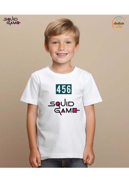 Squid Game Yazı Baskılı Bisiklet Yaka Beyaz Tişört/t-Shirt- (Tek Adet Fiyatıdır)