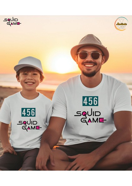 Squid Game Yazı Baskılı Bisiklet Yaka Beyaz Tişört/t-Shirt- (Tek Adet Fiyatıdır) fiyatları