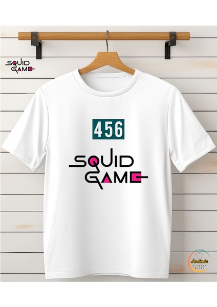 Squid Game Yazı Baskılı Bisiklet Yaka Beyaz Tişört/t-Shirt- (Tek Adet Fiyatıdır) modelleri