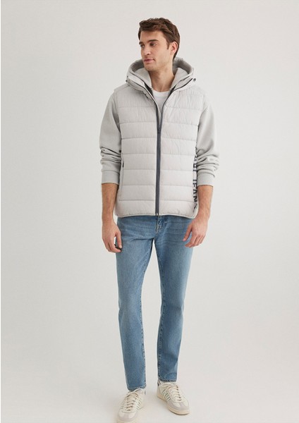 Jeans Detaylı Kapüşonlu Gri Şişme Yelek 0110554-70074