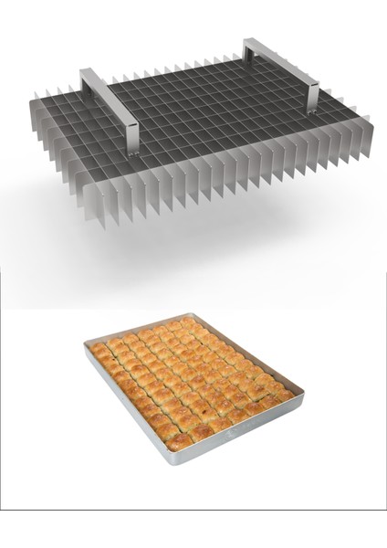 Baklava Dilimleme Bıçağı Paslanmaz Çelik Baklava Dilimi Iz Çıkarma Bıçağı, 49X69 Tepsi 10X25 Dilim
