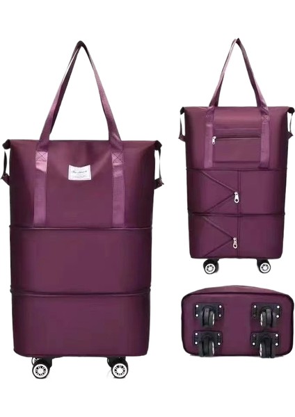 Tekerlekli Büyük Kapasiteli Seyahat Çantası Islak ve Kuru Çıkarılabilir Katlanabilir Unisex (Yurt Dışından)