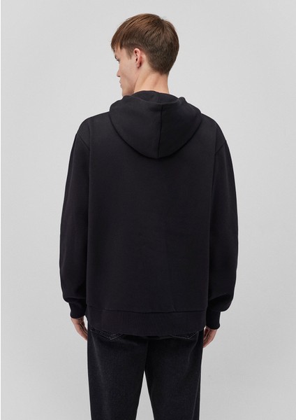 Baskılı Kapüşonlu Siyah Sweatshirt 0610960-900 fırsatları