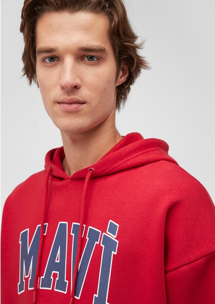 Mavi Logo Baskılı Kapüşonlu Kırmızı Sweatshirt 067149-70464