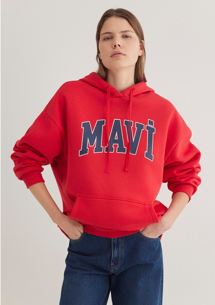 Mavi Logo Baskılı Kapüşonlu Kırmızı Sweatshirt 1600361-82054 fiyatları