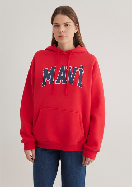 Mavi Logo Baskılı Kapüşonlu Kırmızı Sweatshirt 1600361-82054 modelleri