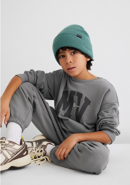 Mv Logo Baskılı Kapüşonlu Gri Sweatshirt6S10054-70098