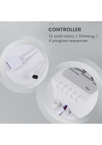 LED Rgb Kontrol Cihazı Kontrolü Ir Fb 24 Tuş Beyaz 12V (Yurt Dışından)
