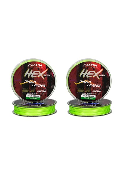 Hex Braid 8x 50MT Fluo Green Pe Ip Shock Leader