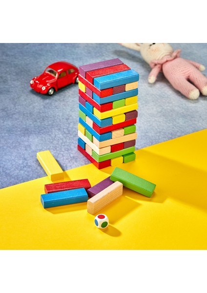 Renkli Jenga Tower Büyük Boy Eğitici Doğal Ahşap Denge Oyunu (54 parça) indirimleri