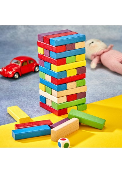 Renkli Jenga Tower Büyük Boy Eğitici Doğal Ahşap Denge Oyunu (54 parça) fırsatları