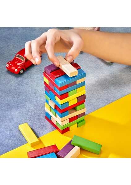 Renkli Jenga Tower Büyük Boy Eğitici Doğal Ahşap Denge Oyunu (54 parça)