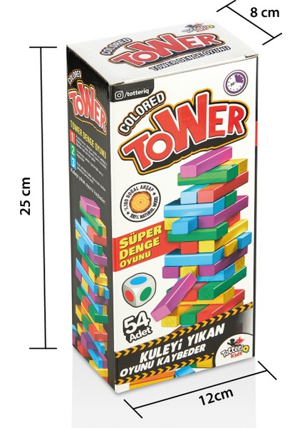Renkli Jenga Tower Büyük Boy Eğitici Doğal Ahşap Denge Oyunu (54 parça)