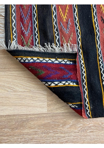 76X123 cm Küçük Kilim, Çizgili Tasarım Renkli Pıtrak Motifli, El Dokuma Yün Kilim, Modern Dekoratif Kilim modelleri