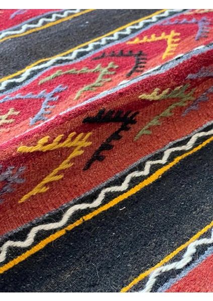 76X123 cm Küçük Kilim, Çizgili Tasarım Renkli Pıtrak Motifli, El Dokuma Yün Kilim, Modern Dekoratif Kilim indirimleri
