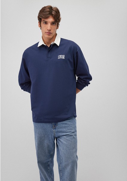 Logo Baskılı Lacivert Polo Sweatshirt 0S10172-70497