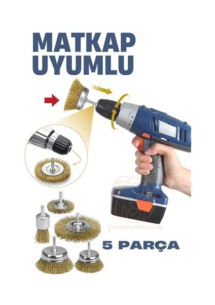 Matkap Uyumlu Saçaklı Pimli Tel Fıça Fırça Seti 1/4 Inç
