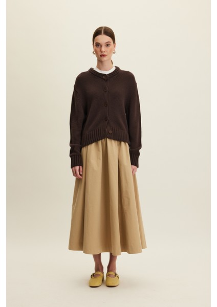 Katy Gabardin Büzgülü Etek Camel modelleri