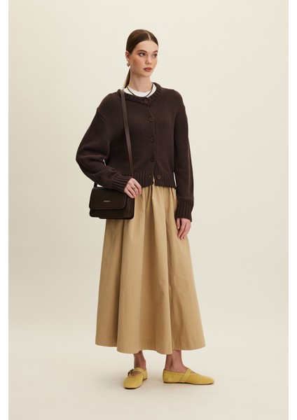 Katy Gabardin Büzgülü Etek Camel fırsatları