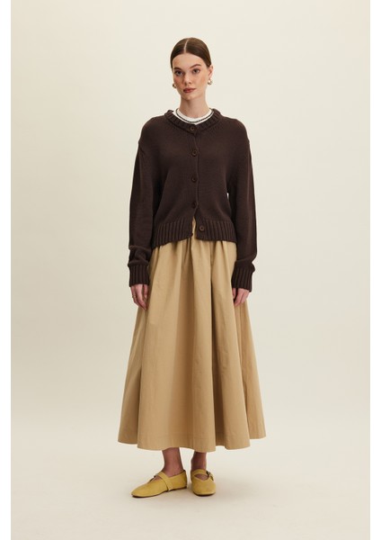 Katy Gabardin Büzgülü Etek Camel