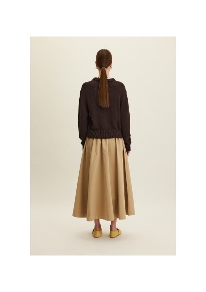Katy Gabardin Büzgülü Etek Camel