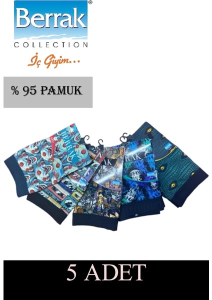 Erkek Dijital Baskı Desenli Boxer 5'li