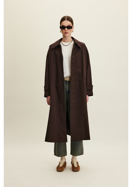 Kemerli Oversize Gabardin Trençkot Acı Kahve indirimleri
