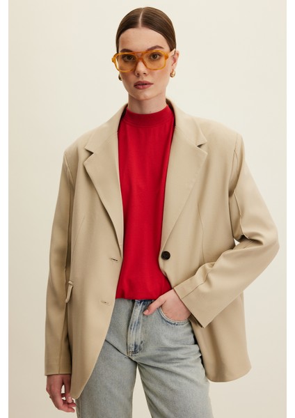 Klasik Kesim Blazer Ceket Bej