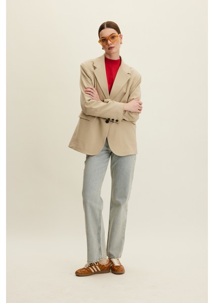 Klasik Kesim Blazer Ceket Bej