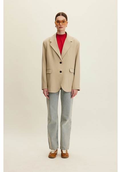 Klasik Kesim Blazer Ceket Bej