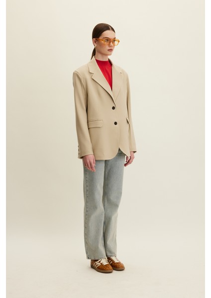 Klasik Kesim Blazer Ceket Bej