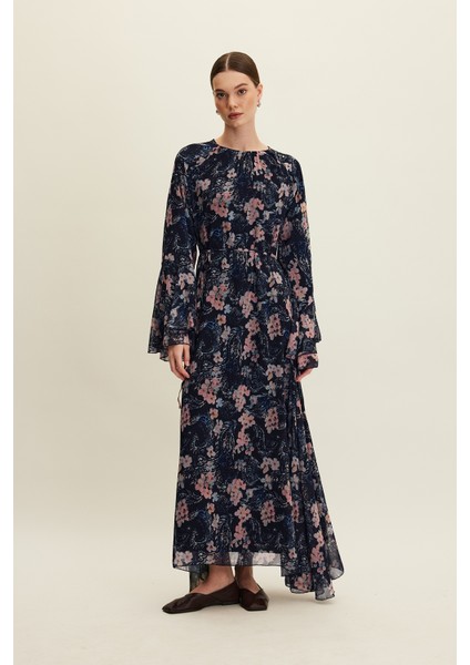 Şifon Volanlı Elbise Floral