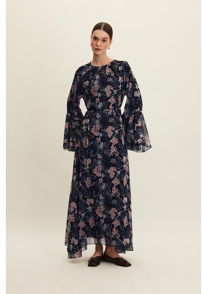 Şifon Volanlı Elbise Floral