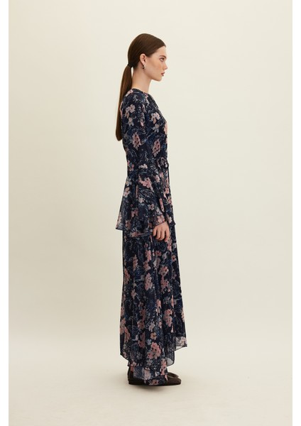 Şifon Volanlı Elbise Floral