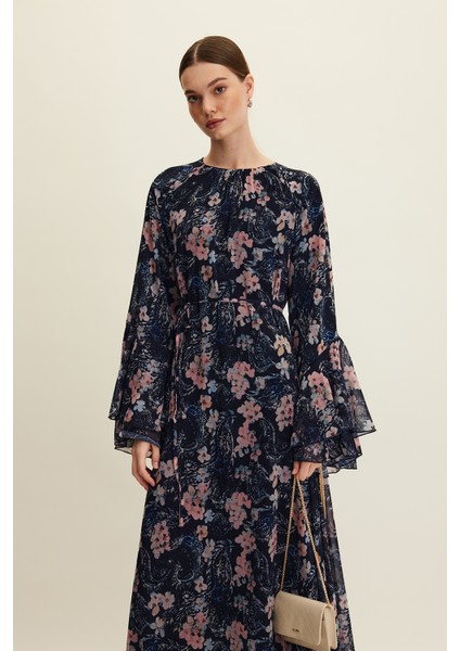 Şifon Volanlı Elbise Floral
