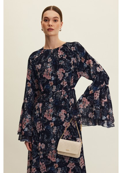 Şifon Volanlı Elbise Floral