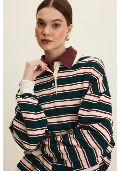 Polo Yaka Oversıze Sweatshırt Yeşil