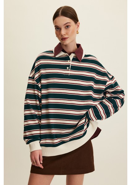 Polo Yaka Oversıze Sweatshırt Yeşil modelleri