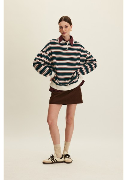 Polo Yaka Oversıze Sweatshırt Yeşil fırsatları