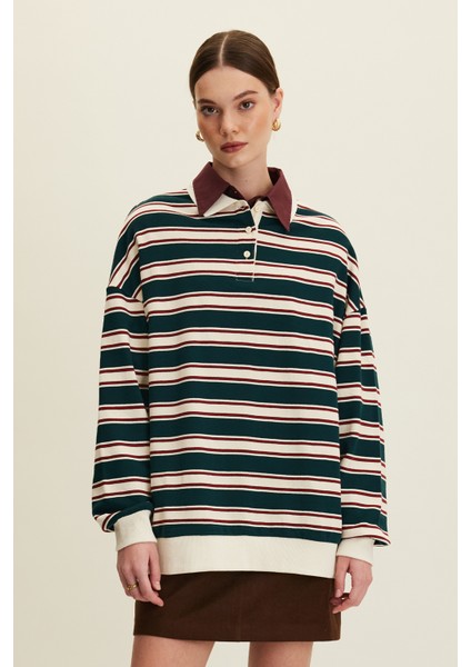Polo Yaka Oversıze Sweatshırt Yeşil indirimleri