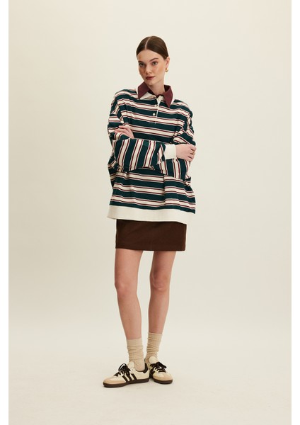 Polo Yaka Oversıze Sweatshırt Yeşil