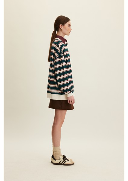 Polo Yaka Oversıze Sweatshırt Yeşil